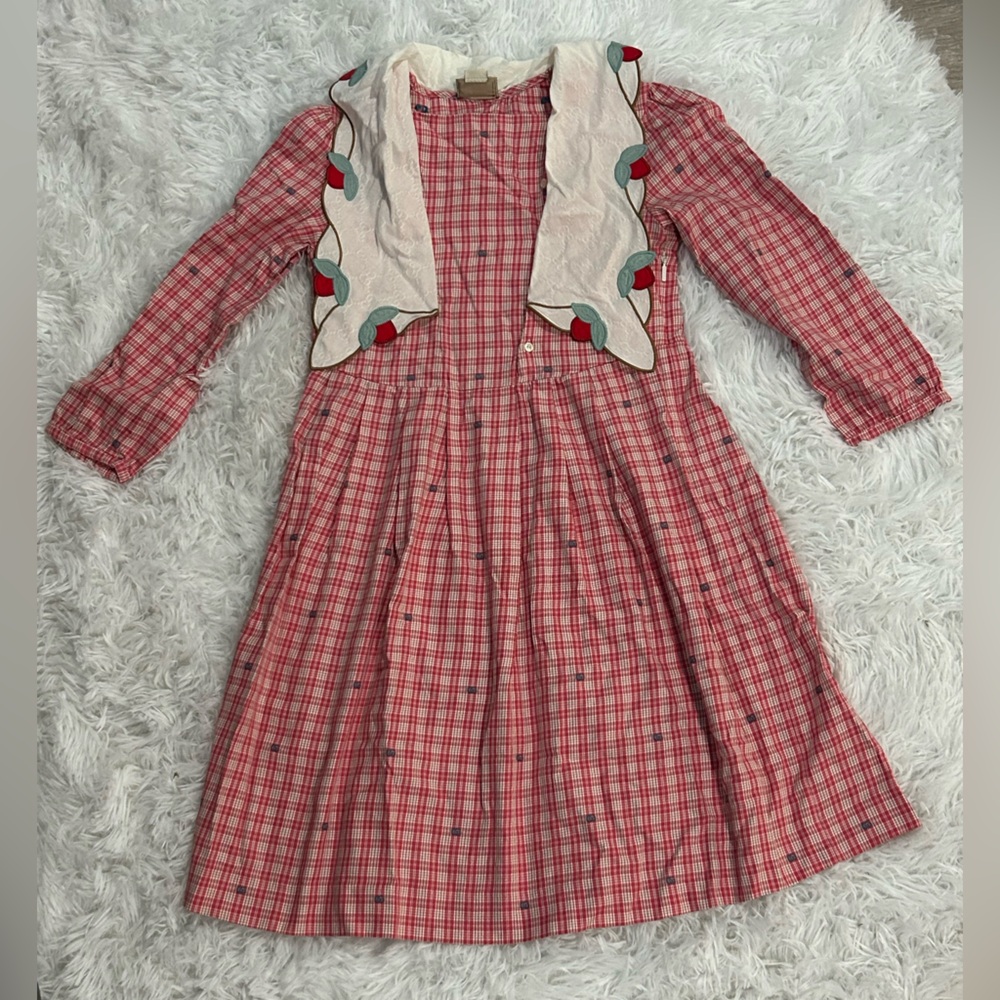 Gucci Girls Red Plaid Dress with White Scalloped Vest Detail